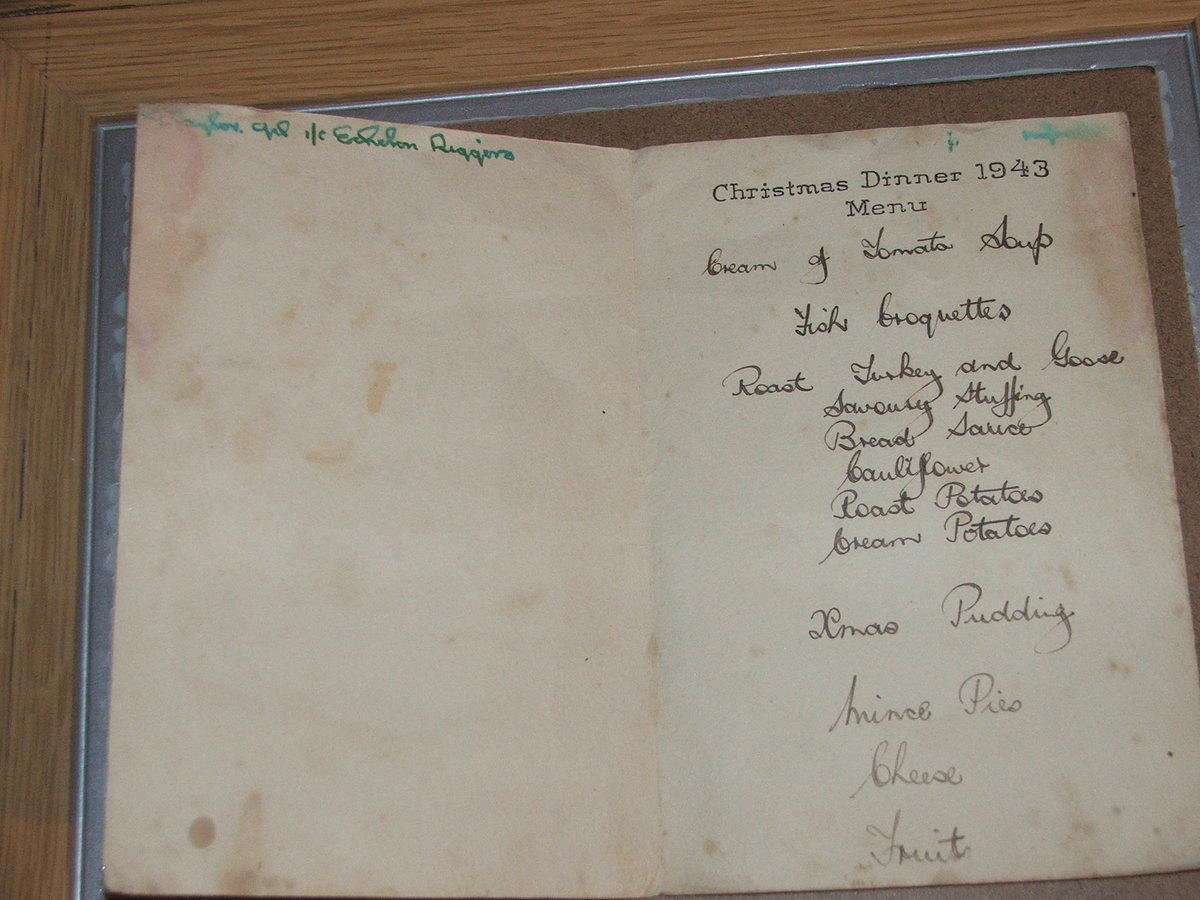 Xmas Menu 1943 India inside
